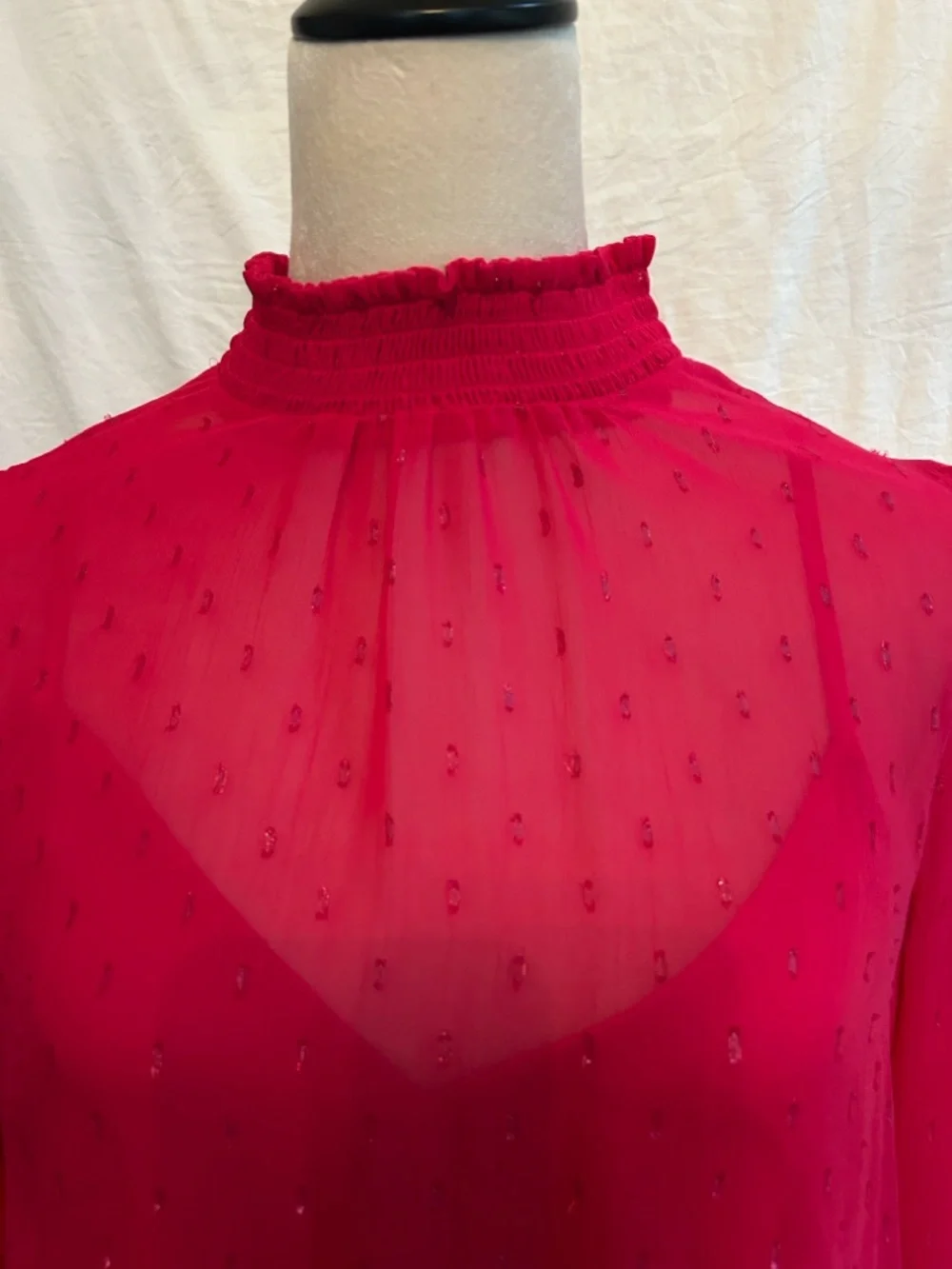 Express: Raspberry, Metallic, Sheer Blouse: Size Medium - Picture 7 of 13